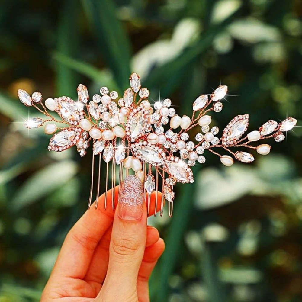 Rose Gold Rhinestone Bridal Hair Comb